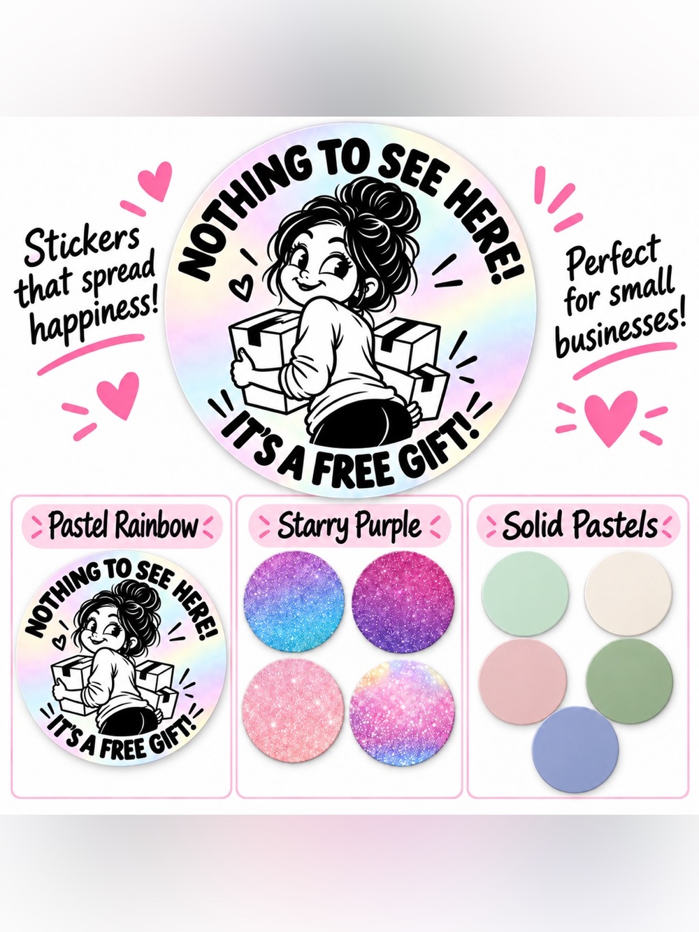 50 2”x2” Round Thermal Free Gift Sticker - Pastel 🌈 -Starry Purple or Solid Past